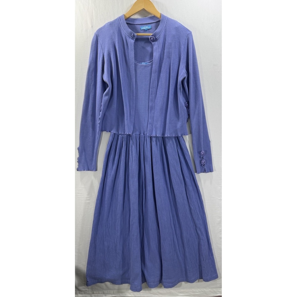 NWT Cotton Connection Blue Ribbed Dress & Cardigan Set Size S Boho Cottagecore